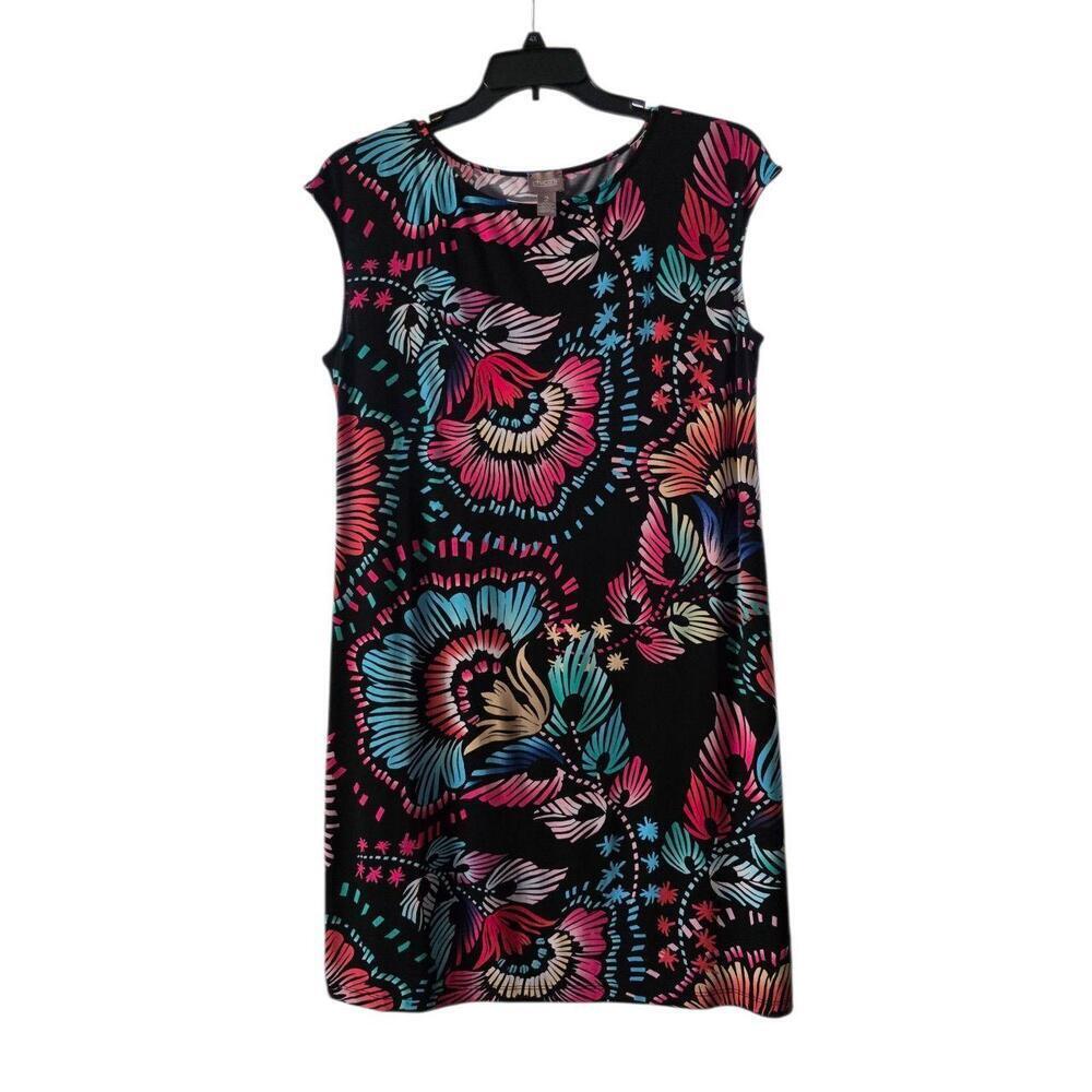 Chicos Dress Womens Size LG/12 Floral Print Maxi Shift Sleeveless Multicolored